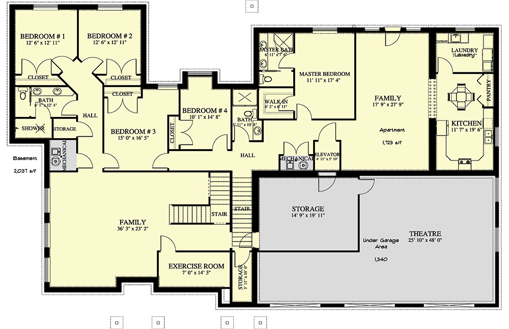 Plan 61246UT: Mountain Craftsman Home Plan with Lower-level ADU and Plenty of Storage - Floor Plan - Lower Level - Craftsman, Mountain, Ranch