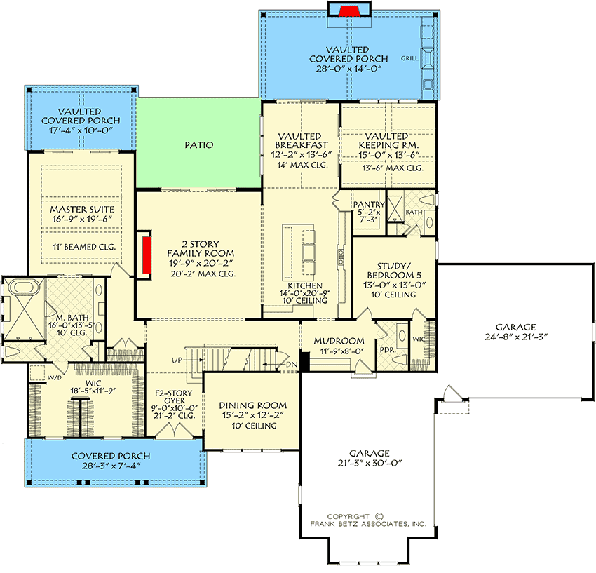 Plan 710400BTZ: New American Farmhouse Plan with 2-Story Family Room and a Main Floor Flex Room - Floor Plan - Main Level - Country, Modern Farmhouse, New American, Southern