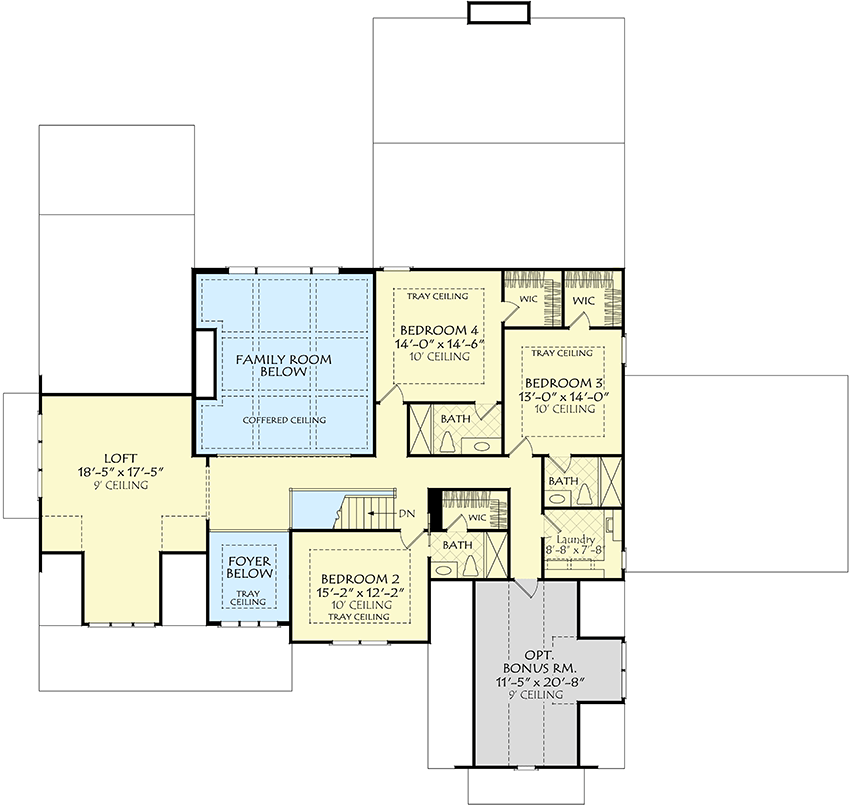 Plan 710400BTZ: New American Farmhouse Plan with 2-Story Family Room and a Main Floor Flex Room - Floor Plan - 2nd Floor - Country, Modern Farmhouse, New American, Southern