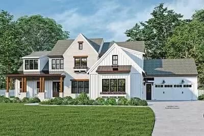 New American Farmhouse Plan with 2-Story Family Room and a Main Floor Flex Room