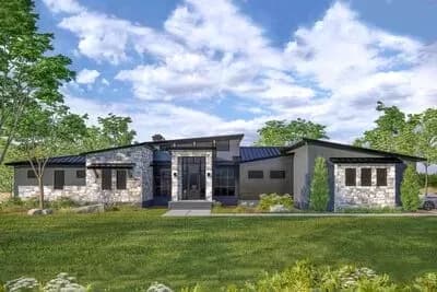  4-Bed Contemporary Home Plan with Home Office, Game Room and Dynamic Ceilings