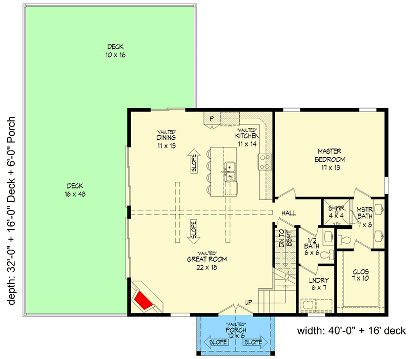 Plan 68798VR: Mountain Home Plan with 2-Story Living and 2-Story Vaulted Ceiling - 1770 Sq Ft - Floor Plan - Main Level - Mountain, Rustic, Vacation