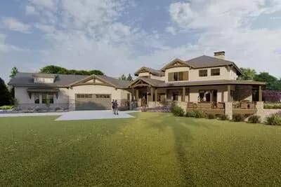 Mountain Craftsman House Plan with Two Master Suites and 4-Car Garage