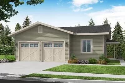 2-Car Country-style Garage Plan with a Rec Room and a Full Bathroom
