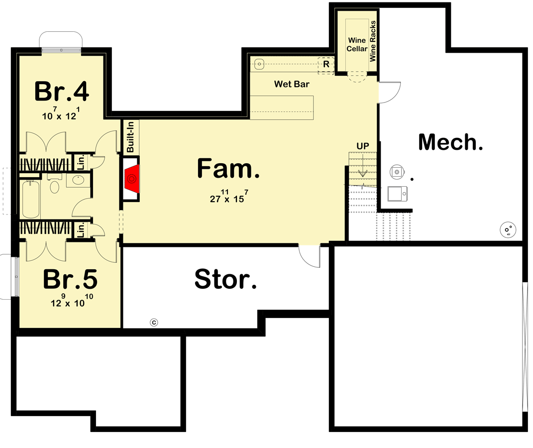 Plan 623033DJ: 3-Bedroom Country Cottage House Plan with Bonus Room Over the Garage - Floor Plan - Optional Lower Level Layout ($ Paid Option) - Cottage, Country, Craftsman, New American, Traditional
