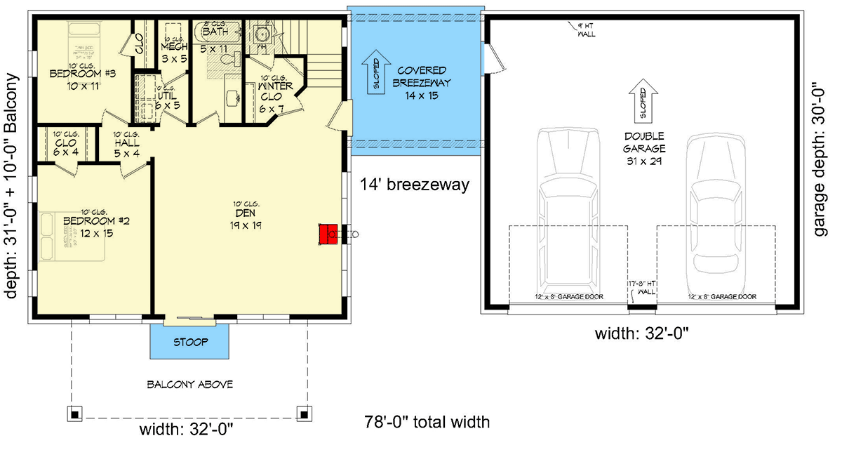 Plan 68803VR: Modern Mountain House Plan with Double Garage - Floor Plan - Main Level - Contemporary, Mid Century Modern, Modern, Mountain