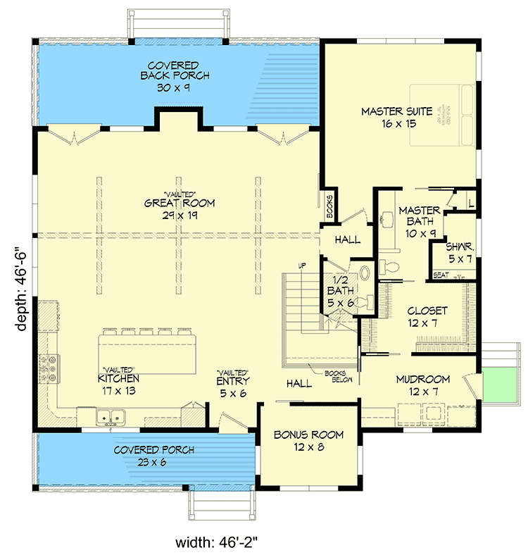 Plan 68804VR: Mountain Country Home Plan with Main Level Master and 2-Story Living Room - Floor Plan - Main Level - Country, Mountain