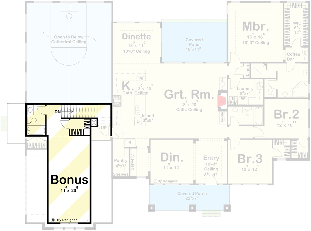 Plan 623035DJ: New American House Plan with Bonus Room and Sports Court Options - Floor Plan - Optionally Finished Bonus - Bungalow, Country, Craftsman, New American, Northwest