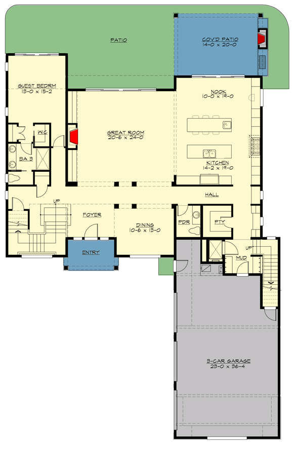 Plan 23906JD: Coastal Craftsman Plan with Two Staircases - Floor Plan - Main Level - Coastal, Coastal Contemporary, Craftsman, New American, Northwest