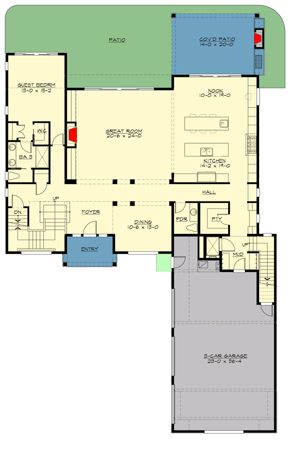 Plan 23907JD: Spacious Coastal Craftsman with Flex Room  - Floor Plan - Main Level - Coastal, Craftsman, New American