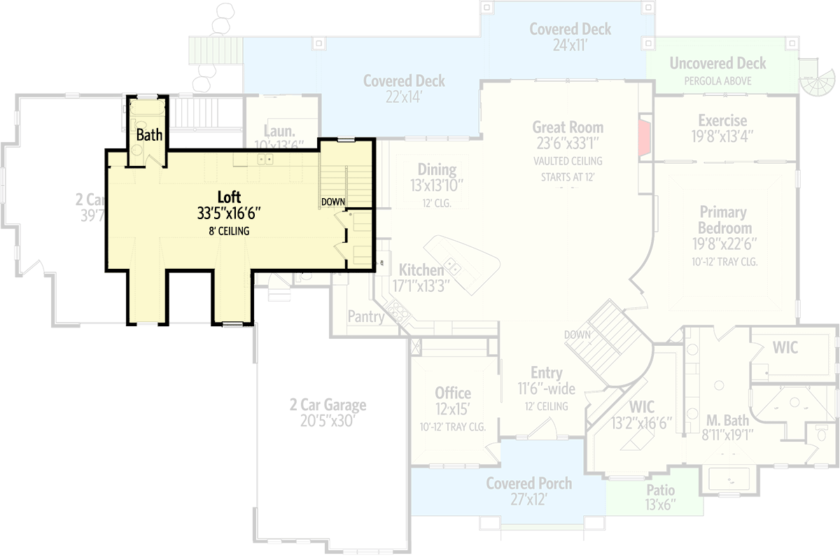 Plan 849003PGE: Spacious Mountain Home Plan with Exercise Room off Primary Bedroom - Floor Plan - Upstairs Loft - European, Traditional