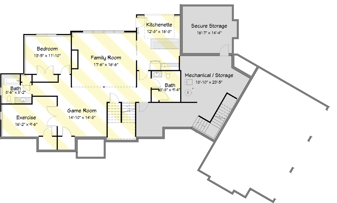 Plan 149010AND: New American Home Plan with Angled 3-Car Garage - Floor Plan - Optionally Finished Lower Level - Contemporary, New American, Transitional