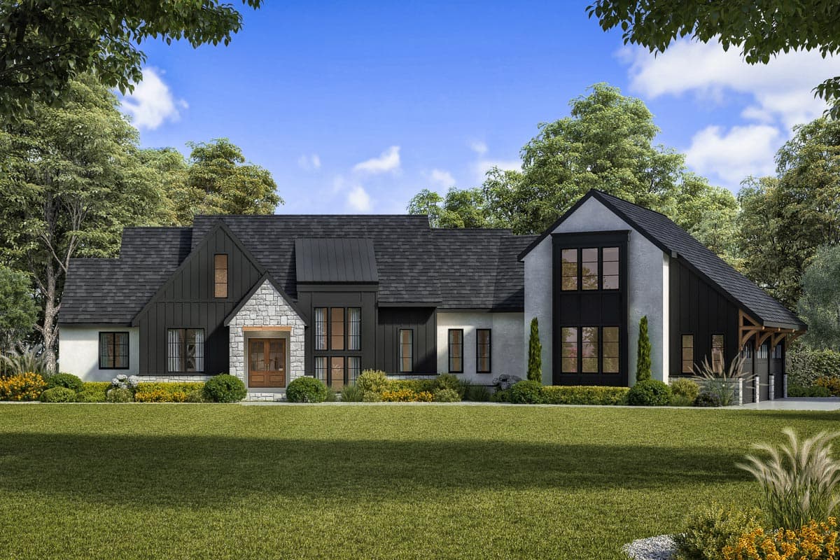 Plan 149010AND: New American Home Plan with Angled 3-Car Garage - Image #5 - Contemporary, New American, Transitional