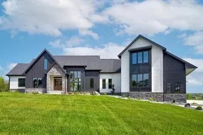 New American Home Plan with Angled 3-Car Garage