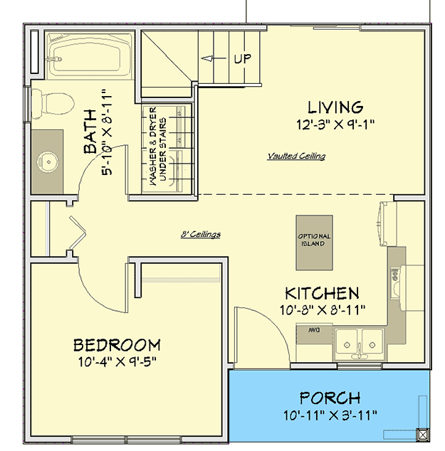 Plan 430811SNG: Tiny Country Cottage with Loft - Floor Plan - Main Level - Cabin, Cottage, Country, Rustic
