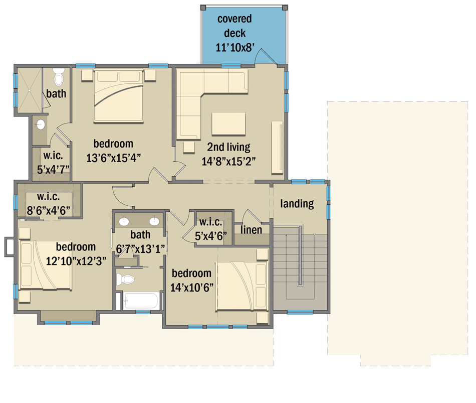Plan 25422TF: Modern Farmhouse with Upstairs Living Room and 2-Car Detached Garage - Floor Plan - 2nd Floor - Country, Craftsman, Farmhouse, Modern Farmhouse, New American