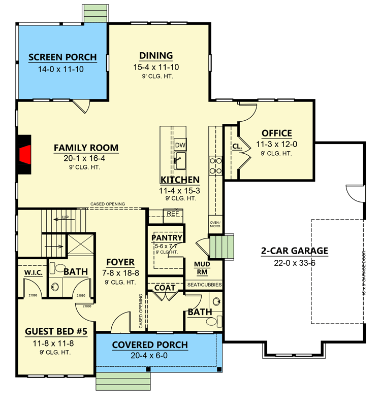 Plan 260011RVC: Modern Farmhouse with Home Office and Screened Porch - Floor Plan - Main Level - Country, Modern Farmhouse, New American, Traditional