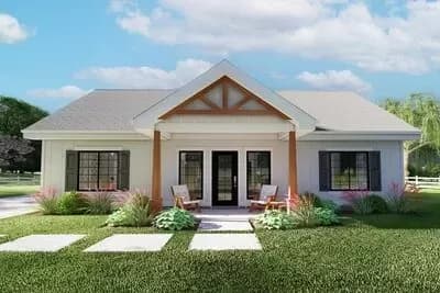 One-Level Craftsman House Plan with Flex Room - 1232 Sq Ft