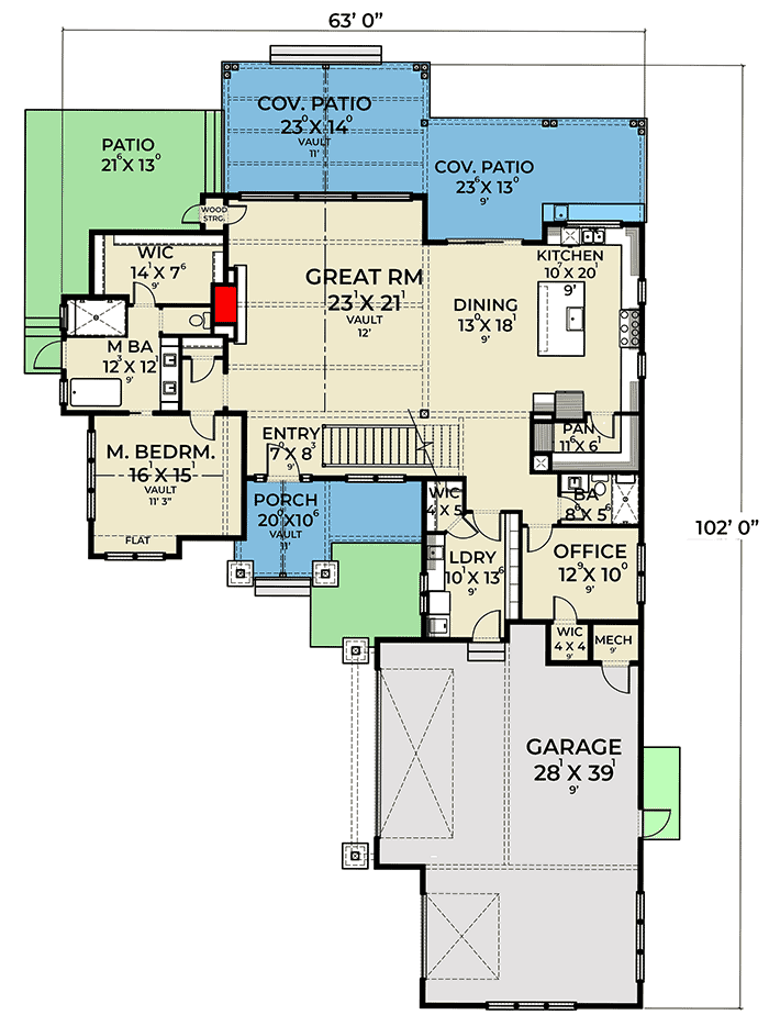 Plan 280142JWD: Mountain Craftsman Home Plan with Home Office and Bonus Room - Floor Plan - Main Level - Craftsman, Mountain, Northwest, Rustic