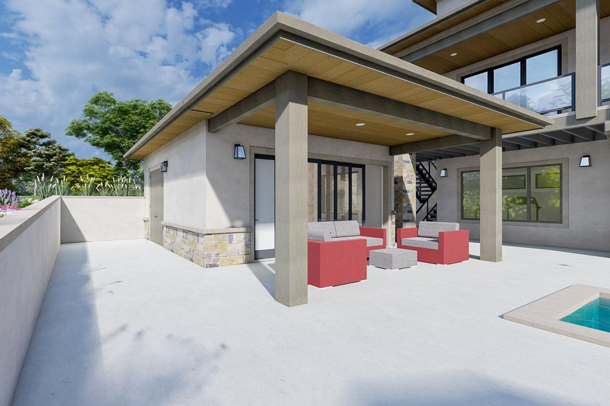 Plan 64519SC: Contemporary Pool House Plan with Covered Porch - Image #6 - Contemporary