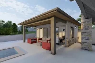 Contemporary Pool House Plan with Covered Porch