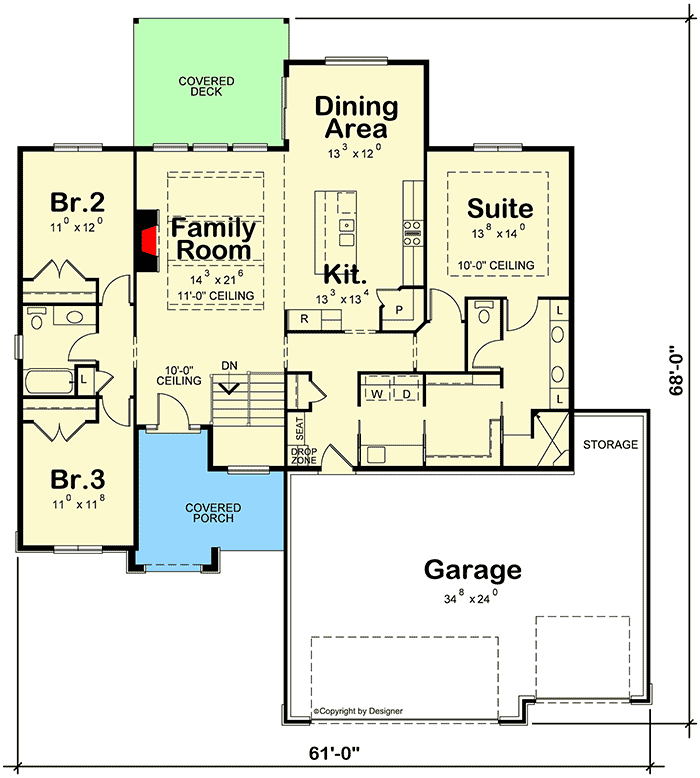 Plan 42688DB: 3-Bed Ranch with Split-bed Layout - Floor Plan - Main Level - Contemporary, Prairie, Ranch