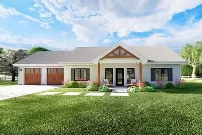Craftsman House Plan with Flex Room and 2-Car Garage - 1232 Sq Ft