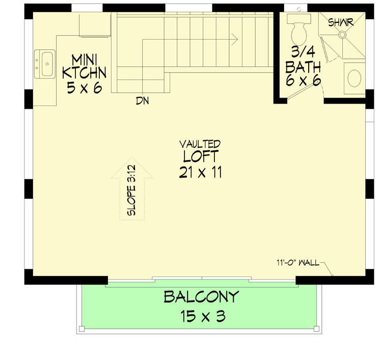 Plan 68807VR: Modern Carriage House with Balcony - Floor Plan - 2nd Floor - Carriage, Modern