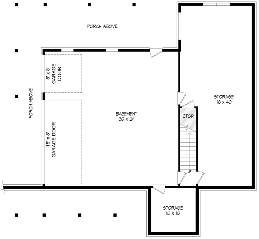 Plan 68808VR: Country Home Plan with 3-sided Wraparound Porch and a Drive-under Garage - Floor Plan - Lower Level - Cottage, Country, Farmhouse