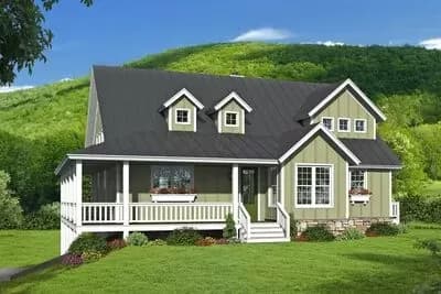 Country Home Plan with 3-sided Wraparound Porch and a Drive-under Garage