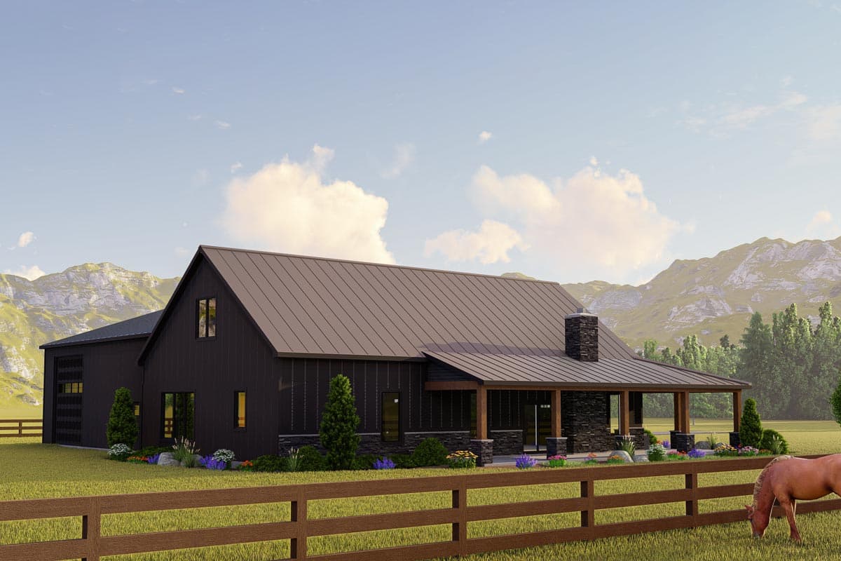 Plan 135072GRA: Farmhouse-Inspired Barndominium with Wraparound Porch - 2039 Sq Ft - Image #6 - Barndominium, Country, Craftsman, Farmhouse, Mountain, Rustic, Vacation
