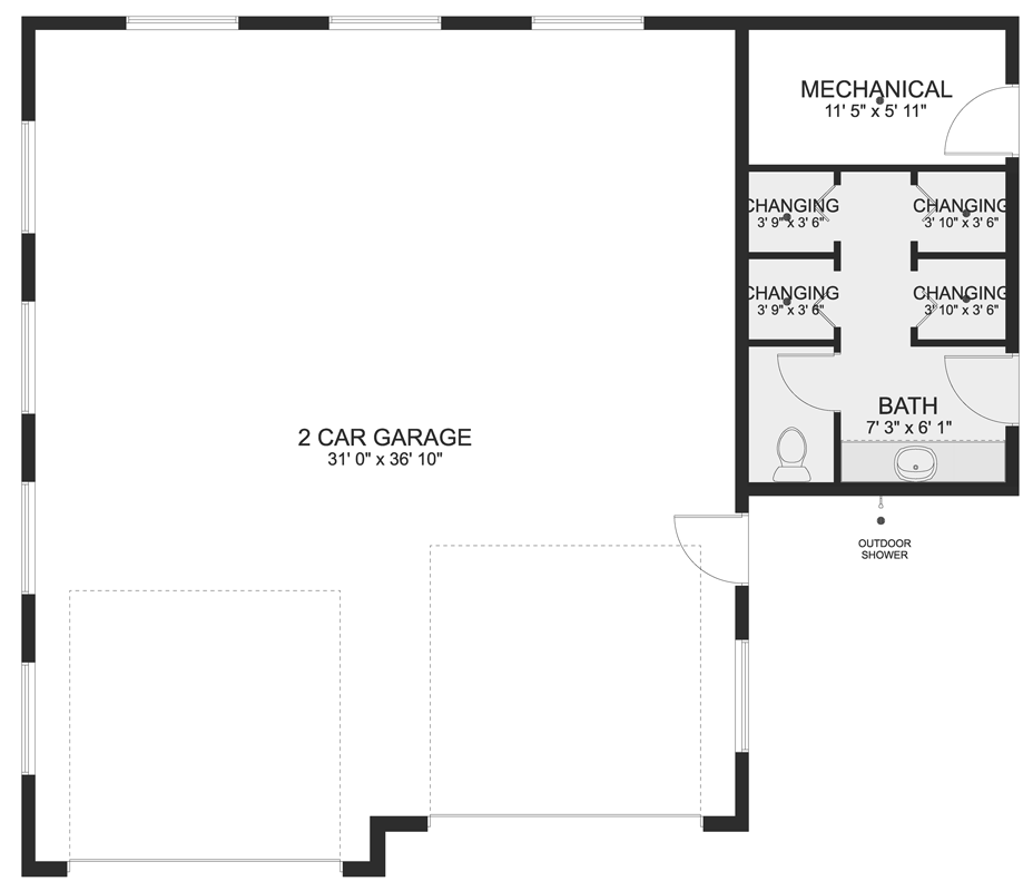 Plan 61248UT: Detached Double Garage with Pool Bath - Floor Plan - Main Level