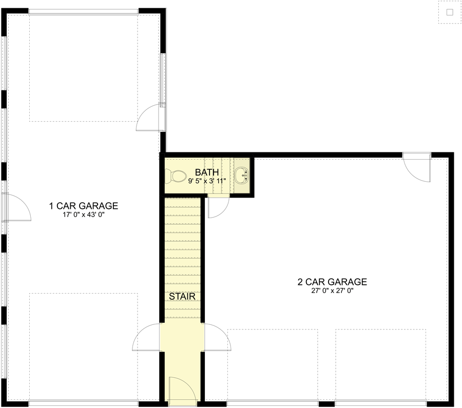 Plan 61252UT: Contemporary Carriage House with Studio Apartment - Floor Plan - Main Level - Carriage, Contemporary, Mid Century Modern, Modern