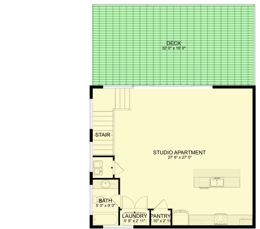 Plan 61252UT: Contemporary Carriage House with Studio Apartment - Floor Plan - 2nd Floor - Carriage, Contemporary, Mid Century Modern, Modern