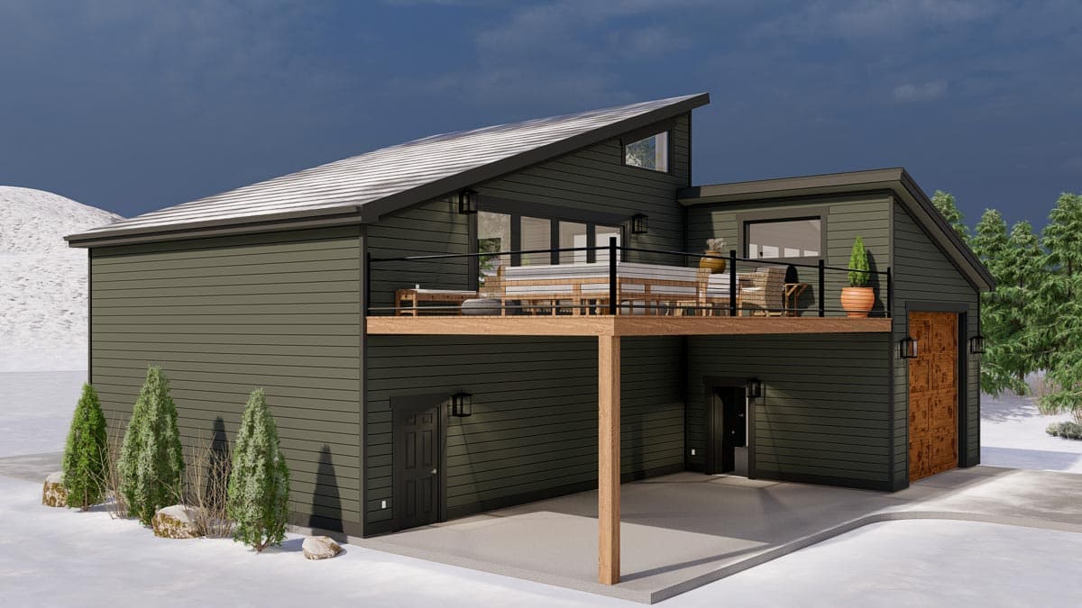 Plan 61252UT: Contemporary Carriage House with Studio Apartment - Image #5 - Carriage, Contemporary, Mid Century Modern, Modern