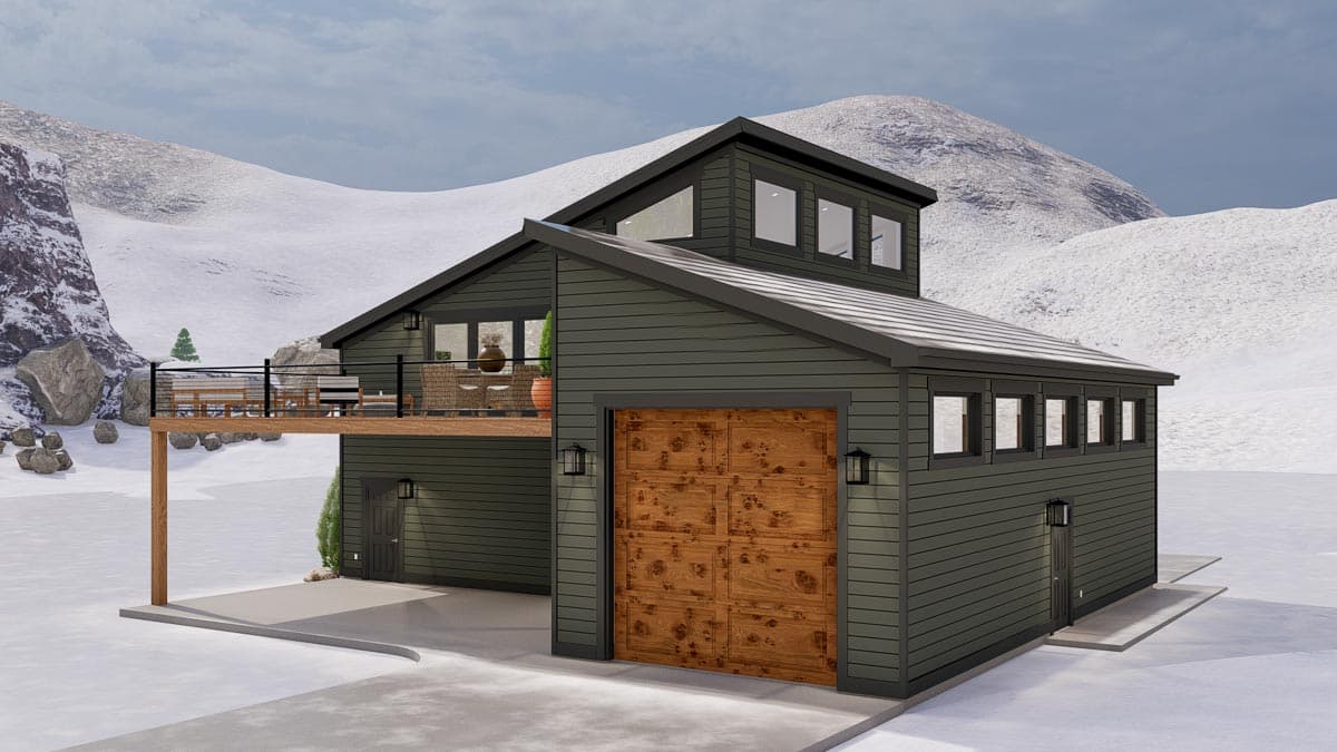 Plan 61252UT: Contemporary Carriage House with Studio Apartment - Image #7 - Carriage, Contemporary, Mid Century Modern, Modern