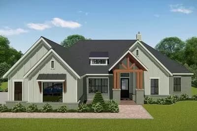 New American Ranch Home Plan with Home Office and Media Room - 2812 Sq Ft