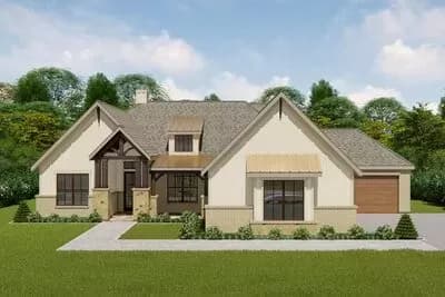 New American Craftsman Plan with 3-Car Garage and Office