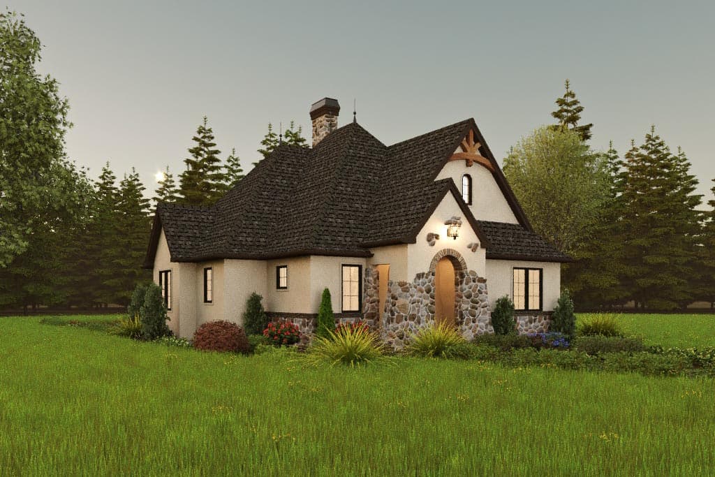 Plan 69779AM: 2-Bed European Cottage with Study and Open Living Space - 1297 Sq Ft - Image #4 - Cottage, European, French Country