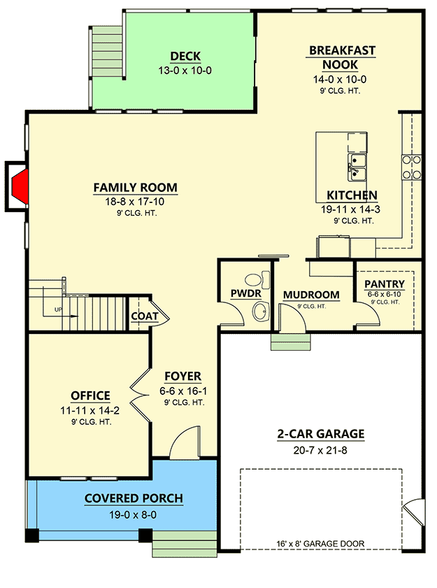 Plan 260012RVC: New American House Plan with Home Office and Back Deck - 2739 Sq Ft - Floor Plan - Main Level - Country, Craftsman, New American, Traditional