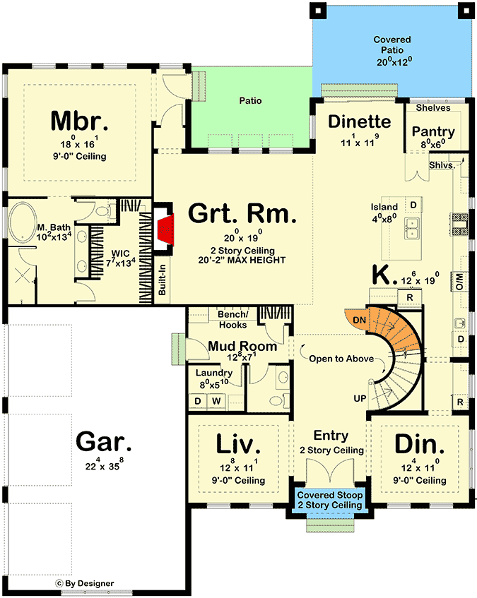 Plan 623039DJ: Traditional 5-Bed Home Plan with Colonial-style Symmetry - Floor Plan - Main Level - Colonial, Traditional, Transitional