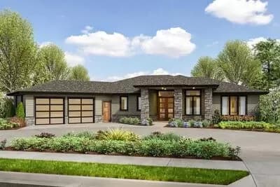 Contemporary Prairie Ranch Home Plan with Angled Garage