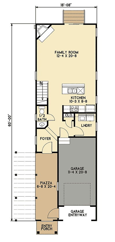 Plan 31593GF: Narrow Coastal Home Plan with Single Garage - Floor Plan - Main Level - Coastal, New American, Southern, Traditional
