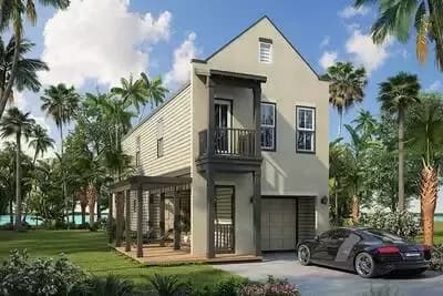 Narrow Coastal Home Plan with Single Garage