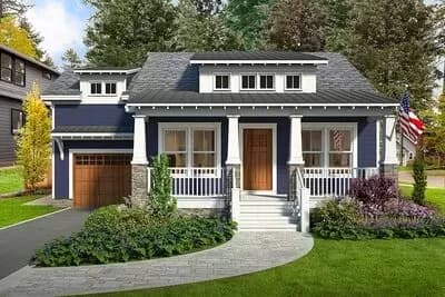 One-Story American Craftsman House Plan with Attached Garage - 1854 Sq Ft