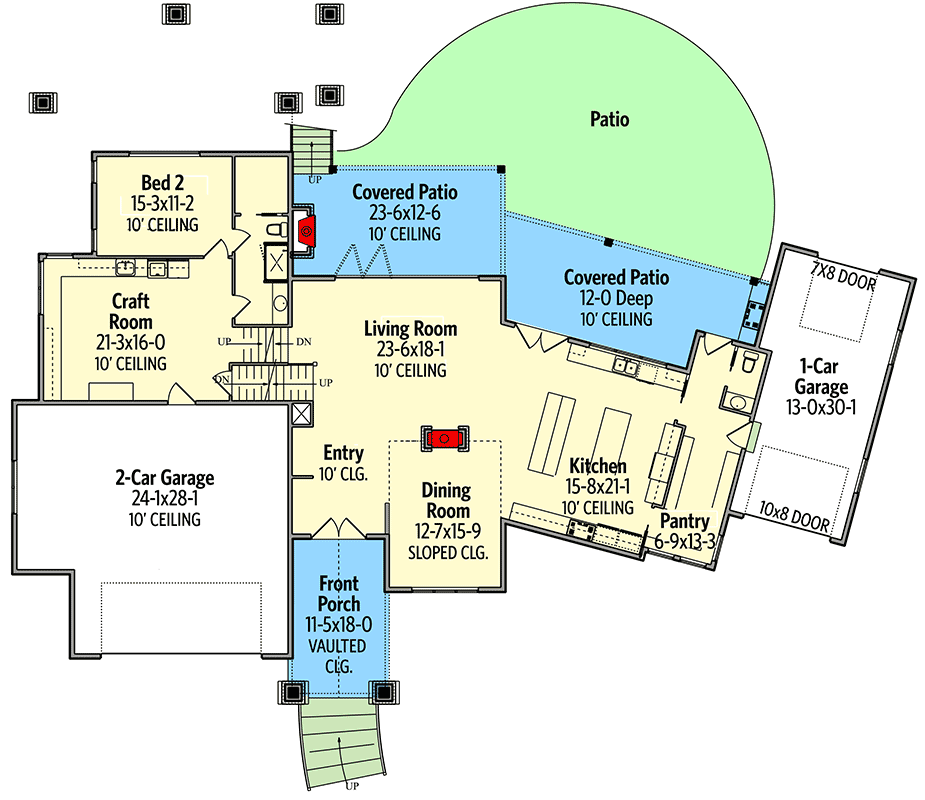 Plan 95118RW: Two-story Modern Farmhouse with Large Covered Patio - Floor Plan - Main Level - Contemporary, Modern Farmhouse, New American, Northwest, Transitional