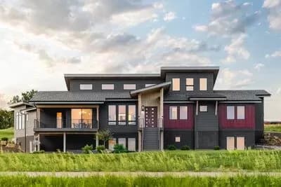 Modern Mountain House Plan with Angled Master Suite and a Home Office
