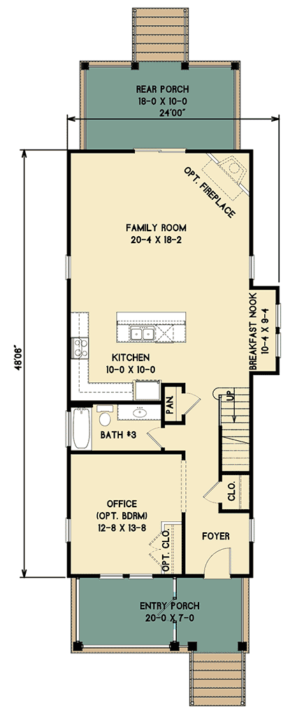 Plan 31599GF: Narrow Country Home Plan with Stacked Front Porches - Floor Plan - Main Level - Country, Southern, Traditional