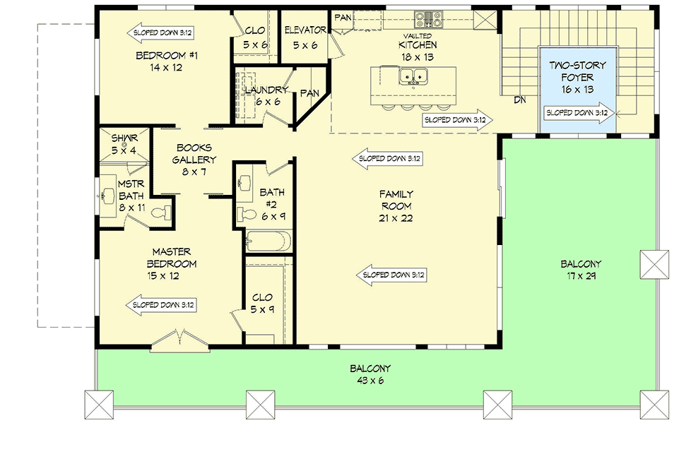 Plan 68814VR: Modern House Plan with an RV Bay, 2nd Floor Balcony and Elevator - 1920 Sq Ft - Floor Plan - 2nd Floor - Contemporary, Modern, Northwest