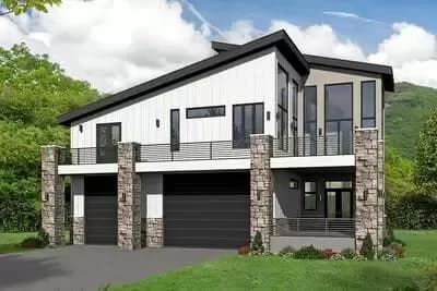 Modern House Plan with an RV Bay, 2nd Floor Balcony and Elevator - 1920 Sq Ft